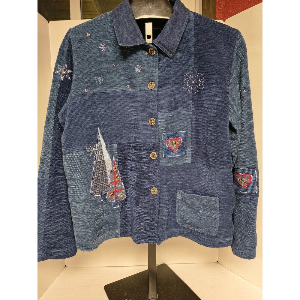 Koret City Blues Womens Medium Knit Denim Blazer Jacket Winter Christmas Holiday
